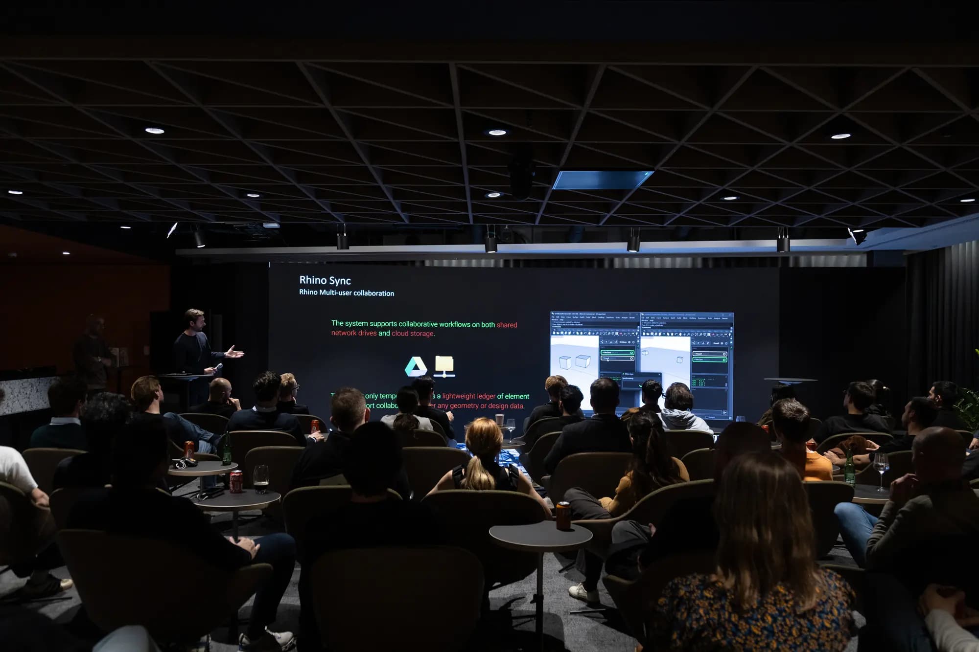 A full room of architects watching a Rhino Sync presentation.